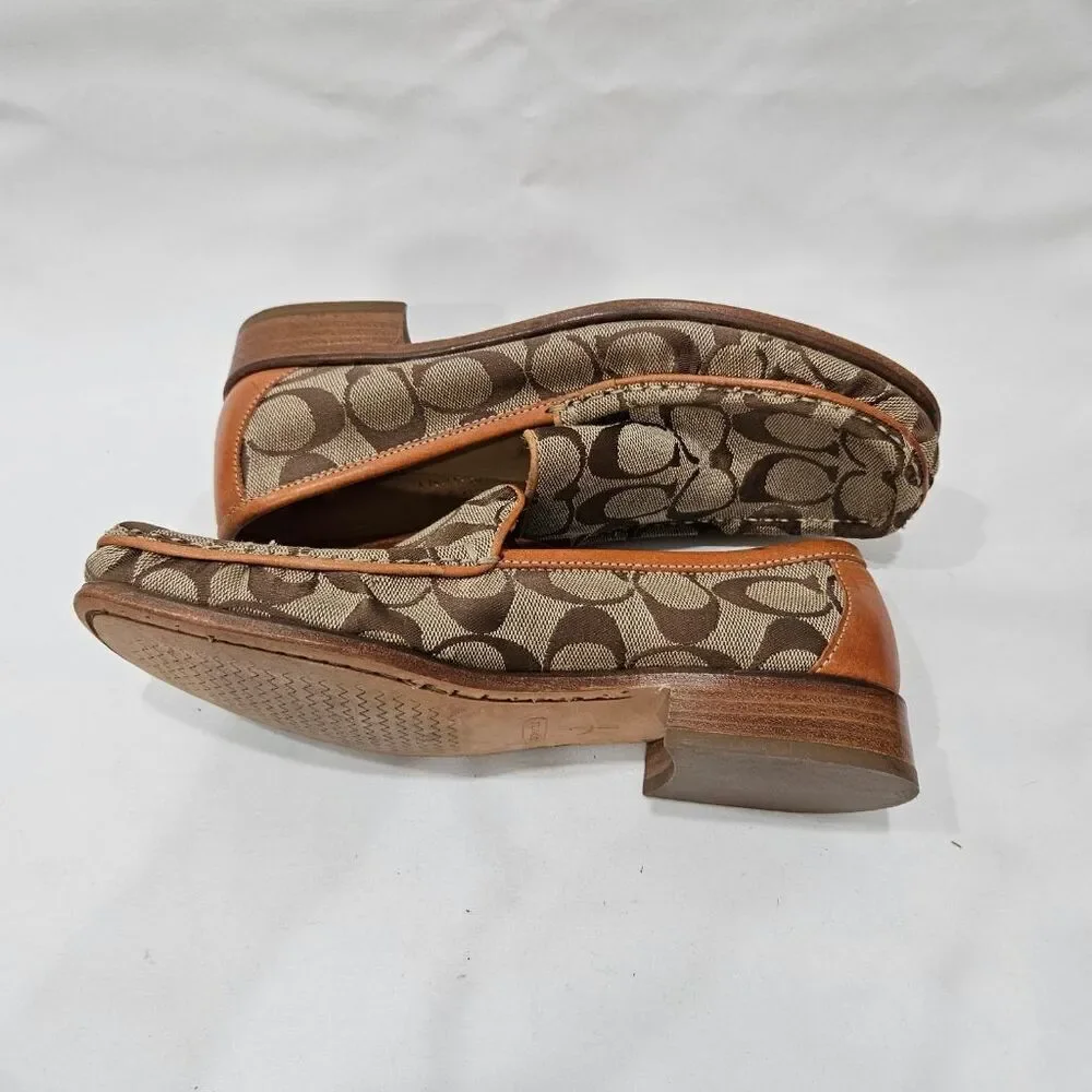 Coach Signature Vala Monogram Loafers Womens 7 Brown Leather Trim Made in Italy